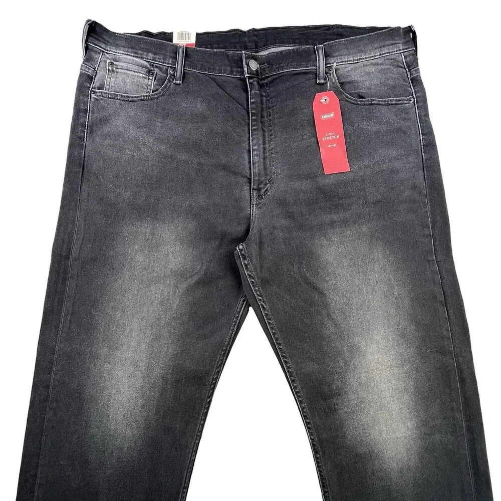 Levis 569 Jeans Mens 44x32 Black Gray Denim Loose Straight Dark Wash Stretch NEW